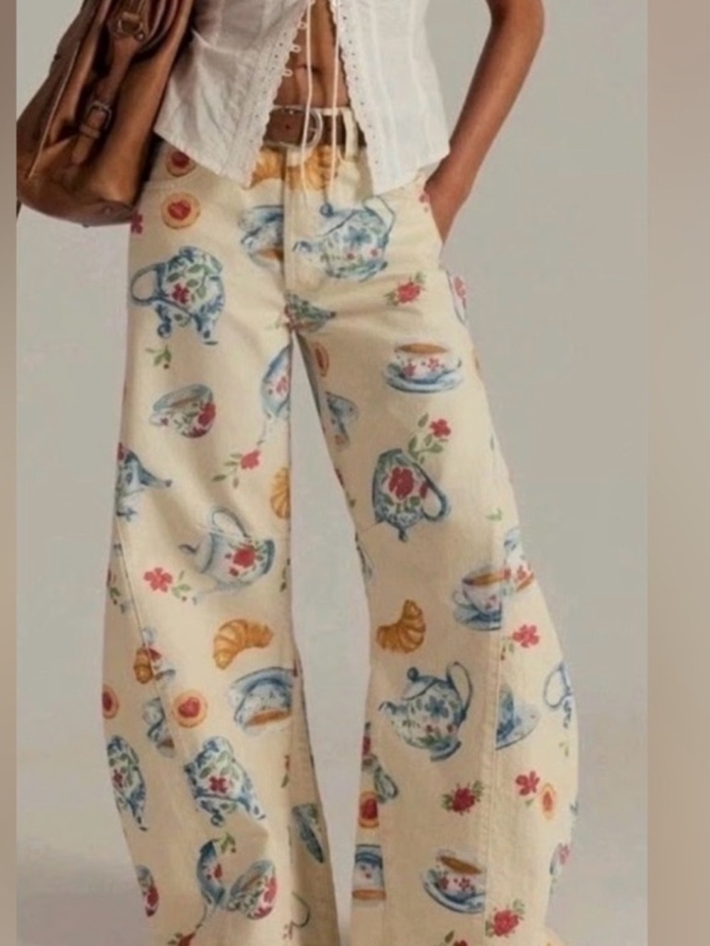 We The Free Cream Floral Paisley Wide-Leg Pants